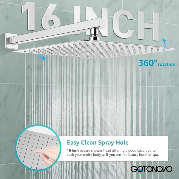 imagegotonovo Rainfall Bathroom Shower System Rain Shower Head and Handle Set Wall Mounted Shower Complete Combo Solid Brass Pressure Balancing Shower Mixer Valve 10 Inch Matte BlackPolished Chrome