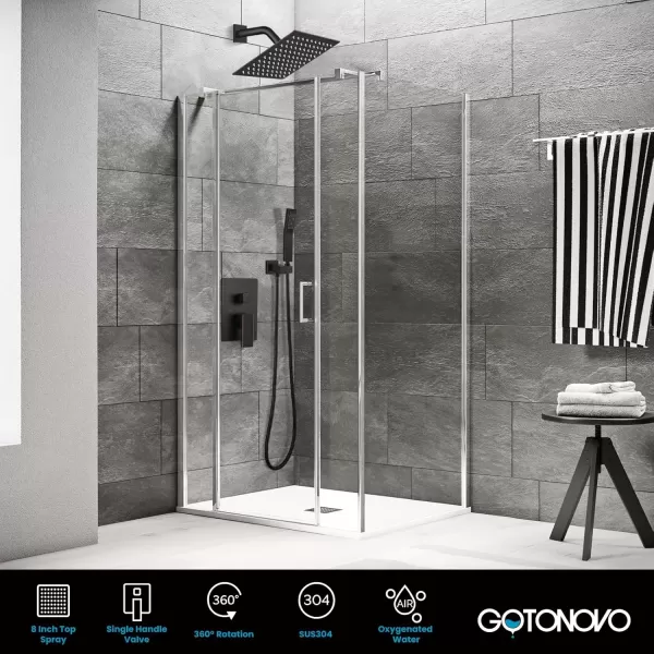 imagegotonovo Rainfall Bathroom Shower System Rain Shower Head and Handle Set Wall Mounted Shower Complete Combo Solid Brass Pressure Balancing Shower Mixer Valve 10 Inch Matte BlackOil Rubbed Bronze