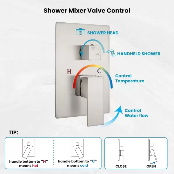 imagegotonovo Rainfall Bathroom Shower System Rain Shower Head and Handle Set Wall Mounted Shower Complete Combo Solid Brass Pressure Balancing Shower Mixer Valve 10 Inch Matte BlackBrushed Nickel