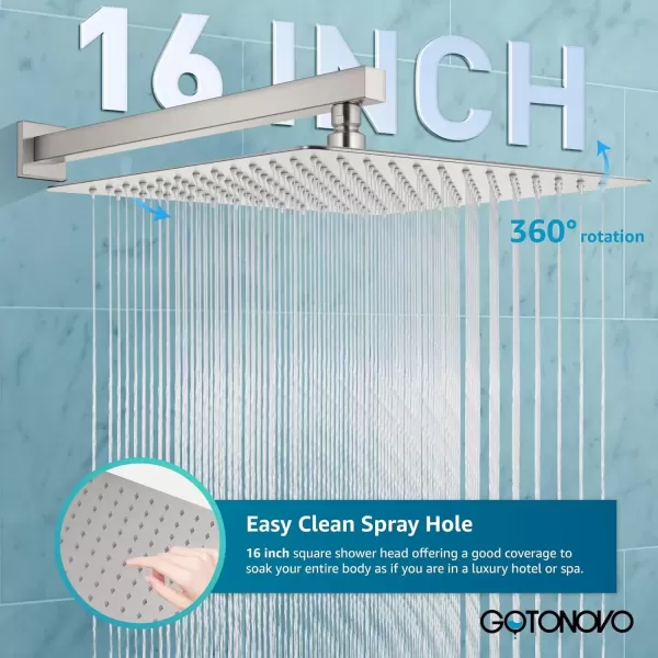 imagegotonovo Rainfall Bathroom Shower System Rain Shower Head and Handle Set Wall Mounted Shower Complete Combo Solid Brass Pressure Balancing Shower Mixer Valve 10 Inch Matte BlackBrushed Nickel
