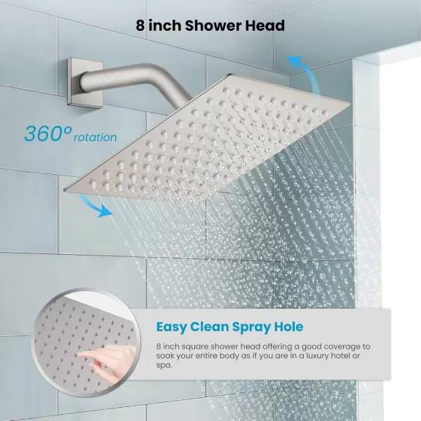 imagegotonovo Rainfall Bathroom Shower System Rain Shower Head and Handle Set Wall Mounted Shower Complete Combo Solid Brass Pressure Balancing Shower Mixer Valve 10 Inch Matte BlackBrushed Nickel