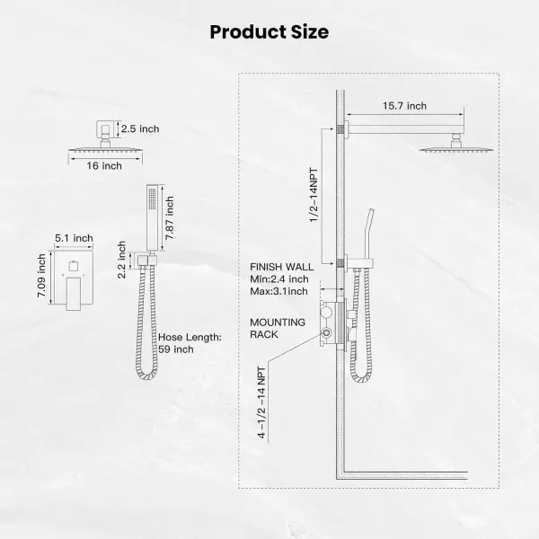 imagegotonovo Rainfall Bathroom Shower System Rain Shower Head and Handle Set Wall Mounted Shower Complete Combo Solid Brass Pressure Balancing Shower Mixer Valve 10 Inch Matte BlackMatte Black