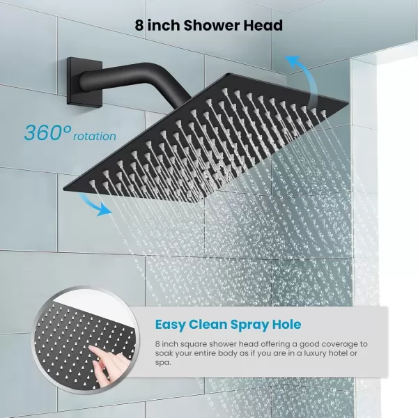 imagegotonovo Rainfall Bathroom Shower System Rain Shower Head and Handle Set Wall Mounted Shower Complete Combo Solid Brass Pressure Balancing Shower Mixer Valve 10 Inch Matte BlackMatte Black