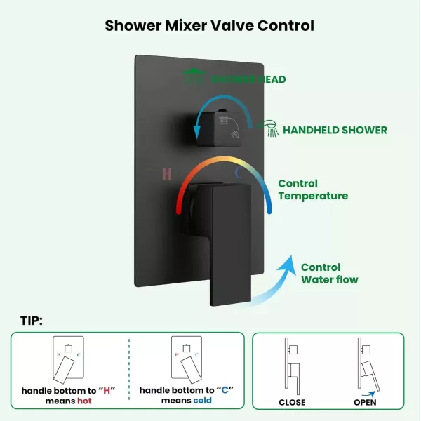imagegotonovo Rainfall Bathroom Shower System Rain Shower Head and Handle Set Wall Mounted Shower Complete Combo Solid Brass Pressure Balancing Shower Mixer Valve 10 Inch Matte BlackMatte Black