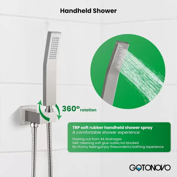 imagegotonovo Rainfall Bathroom Shower System Rain Shower Head and Handle Set Wall Mounted Shower Complete Combo Solid Brass Pressure Balancing Shower Mixer Valve 10 Inch Matte BlackBrushed Nickel