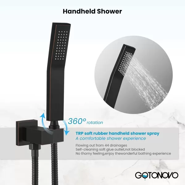 imagegotonovo Rainfall Bathroom Shower System Rain Shower Head and Handle Set Wall Mounted Shower Complete Combo Solid Brass Pressure Balancing Shower Mixer Valve 10 Inch Matte BlackOil Rubbed Bronze