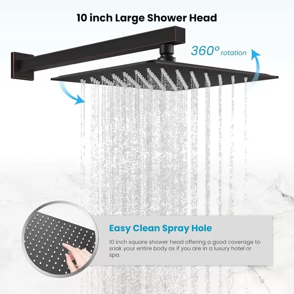 imagegotonovo Rainfall Bathroom Shower System Rain Shower Head and Handle Set Wall Mounted Shower Complete Combo Solid Brass Pressure Balancing Shower Mixer Valve 10 Inch Matte BlackOil Rubbed Bronze