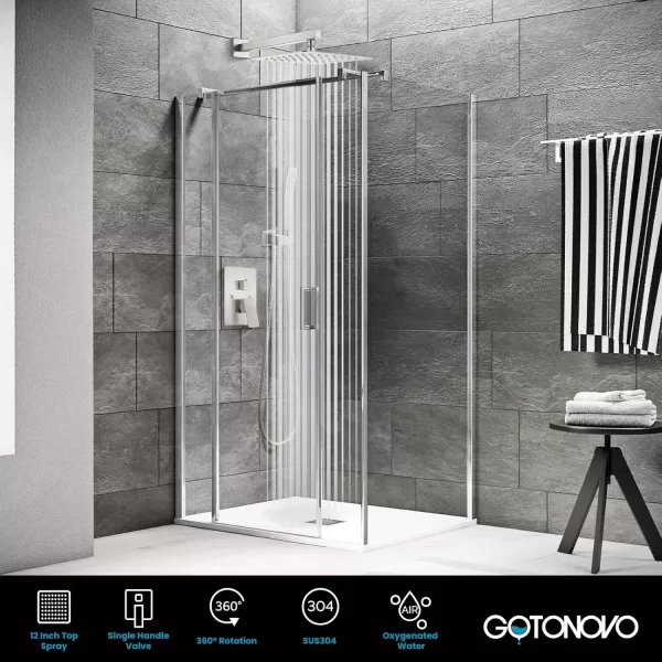 imagegotonovo Rainfall Bathroom Shower System Rain Shower Head and Handle Set Wall Mounted Shower Complete Combo Solid Brass Pressure Balancing Shower Mixer Valve 10 Inch Matte BlackBrushed Nickel