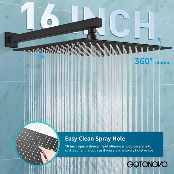 imagegotonovo Rainfall Bathroom Shower System Rain Shower Head and Handle Set Wall Mounted Shower Complete Combo Solid Brass Pressure Balancing Shower Mixer Valve 10 Inch Matte BlackMatte Black