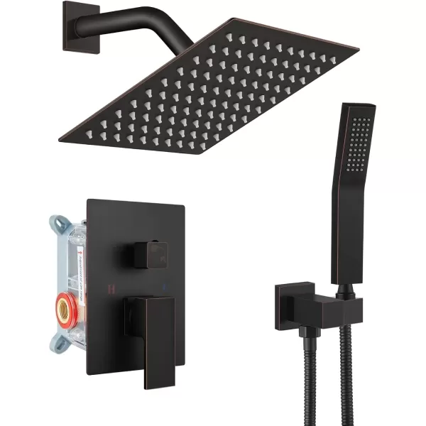 imagegotonovo Rainfall Bathroom Shower System Rain Shower Head and Handle Set Wall Mounted Shower Complete Combo Solid Brass Pressure Balancing Shower Mixer Valve 10 Inch Matte BlackOil Rubbed Bronze