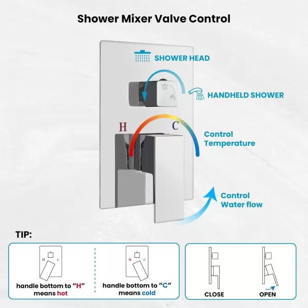 imagegotonovo Rainfall Bathroom Shower System Rain Shower Head and Handle Set Wall Mounted Shower Complete Combo Solid Brass Pressure Balancing Shower Mixer Valve 10 Inch Matte BlackPolished Chrome