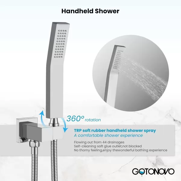 imagegotonovo Rainfall Bathroom Shower System Rain Shower Head and Handle Set Wall Mounted Shower Complete Combo Solid Brass Pressure Balancing Shower Mixer Valve 10 Inch Matte BlackPolished Chrome