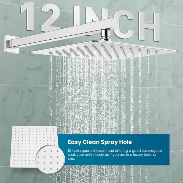 imagegotonovo Rainfall Bathroom Shower System Rain Shower Head and Handle Set Wall Mounted Shower Complete Combo Solid Brass Pressure Balancing Shower Mixer Valve 10 Inch Matte BlackPolished Chrome