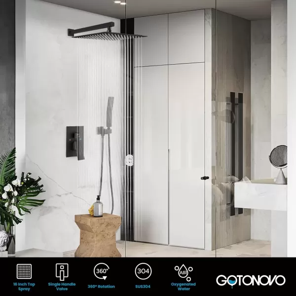 imagegotonovo Rainfall Bathroom Shower System Rain Shower Head and Handle Set Wall Mounted Shower Complete Combo Solid Brass Pressure Balancing Shower Mixer Valve 10 Inch Matte BlackOil Rubbed Bronze