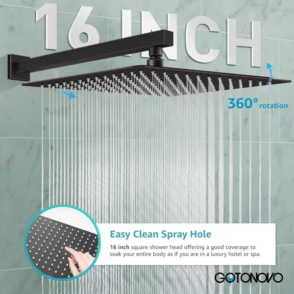 imagegotonovo Rainfall Bathroom Shower System Rain Shower Head and Handle Set Wall Mounted Shower Complete Combo Solid Brass Pressure Balancing Shower Mixer Valve 10 Inch Matte BlackOil Rubbed Bronze