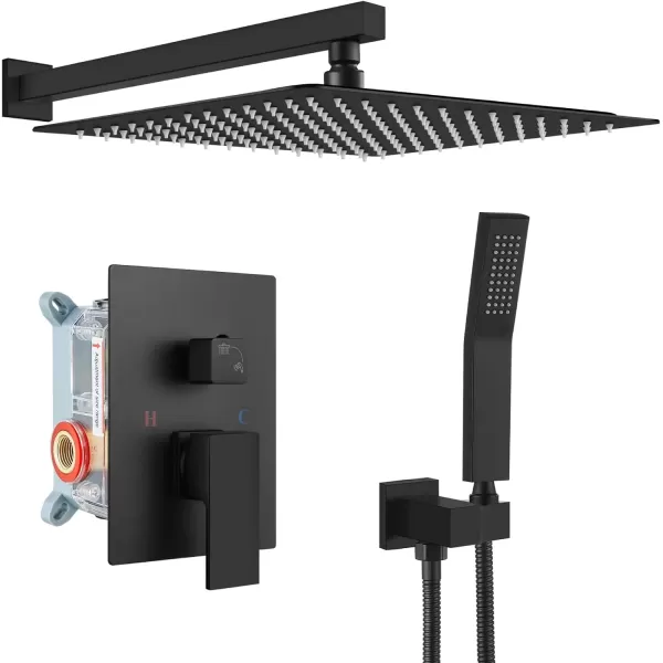 imagegotonovo Rainfall Bathroom Shower System Rain Shower Head and Handle Set Wall Mounted Shower Complete Combo Solid Brass Pressure Balancing Shower Mixer Valve 10 Inch Matte BlackMatte Black