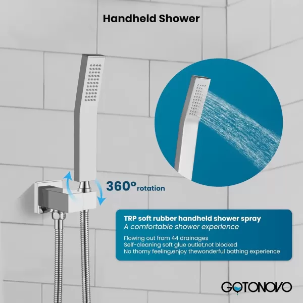 imagegotonovo Rainfall Bathroom Shower System Rain Shower Head and Handle Set Wall Mounted Shower Complete Combo Solid Brass Pressure Balancing Shower Mixer Valve 10 Inch Matte BlackPolished Chrome