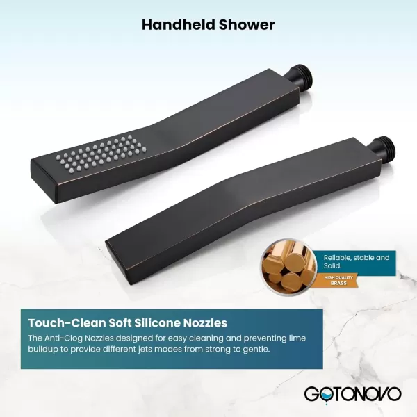 imagegotonovo Rainfall Bathroom Shower System Rain Shower Head and Handle Set Wall Mounted Shower Complete Combo Solid Brass Pressure Balancing Shower Mixer Valve 10 Inch Matte BlackOil Rubbed Bronze