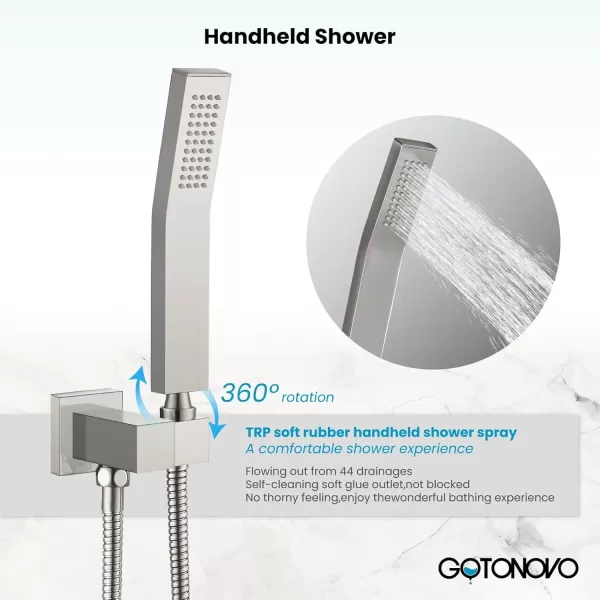 imagegotonovo Rainfall Bathroom Shower System Rain Shower Head and Handle Set Wall Mounted Shower Complete Combo Solid Brass Pressure Balancing Shower Mixer Valve 10 Inch Matte BlackBrushed Nickel