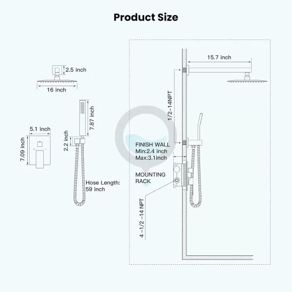 imagegotonovo Rainfall Bathroom Shower System Rain Shower Head and Handle Set Wall Mounted Shower Complete Combo Solid Brass Pressure Balancing Shower Mixer Valve 10 Inch Matte BlackPolished Chrome