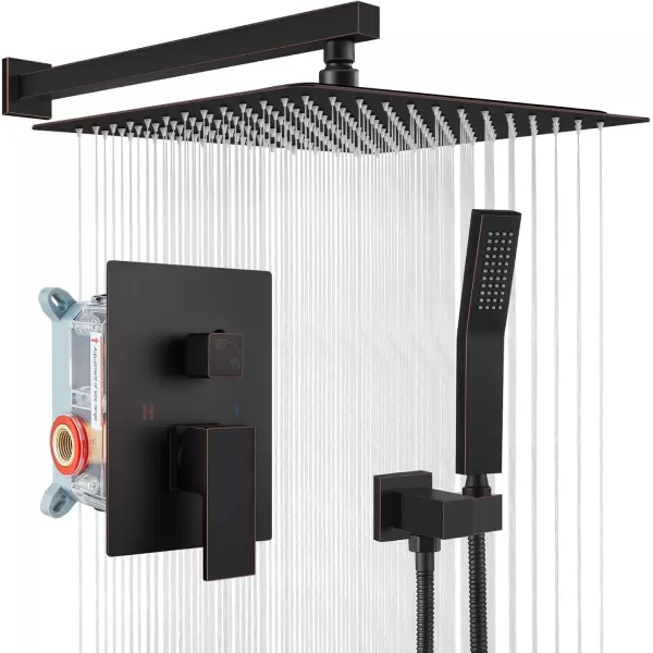 imagegotonovo Rainfall Bathroom Shower System Rain Shower Head and Handle Set Wall Mounted Shower Complete Combo Solid Brass Pressure Balancing Shower Mixer Valve 10 Inch Matte BlackOil Rubbed Bronze