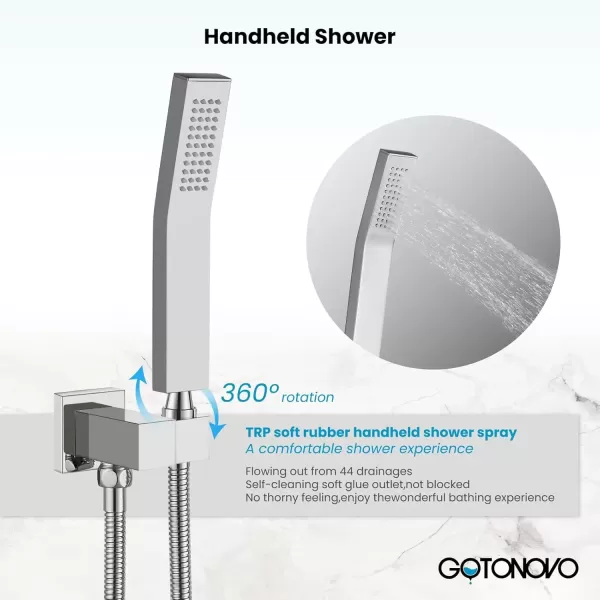 imagegotonovo Rainfall Bathroom Shower System Rain Shower Head and Handle Set Wall Mounted Shower Complete Combo Solid Brass Pressure Balancing Shower Mixer Valve 10 Inch Matte BlackPolished Chrome