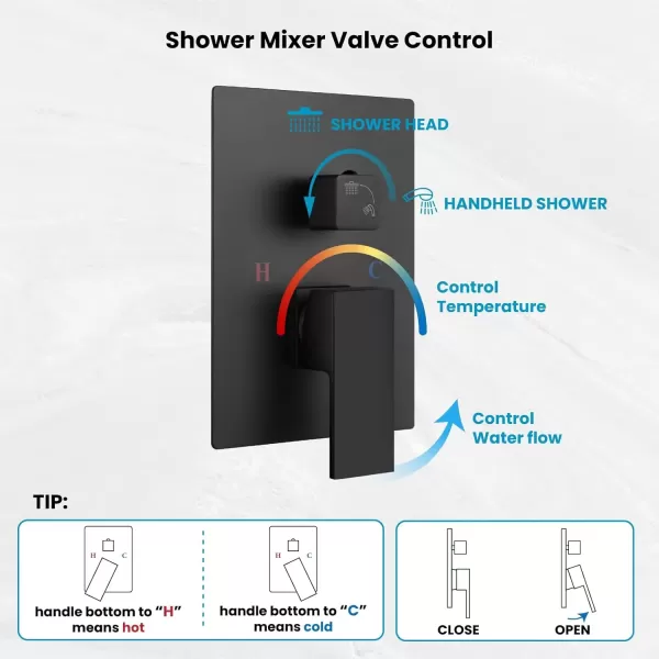 imagegotonovo Rainfall Bathroom Shower System Rain Shower Head and Handle Set Wall Mounted Shower Complete Combo Solid Brass Pressure Balancing Shower Mixer Valve 10 Inch Matte BlackMatte Black