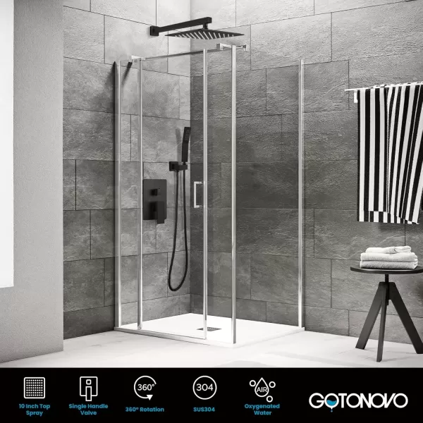 imagegotonovo Rainfall Bathroom Shower System Rain Shower Head and Handle Set Wall Mounted Shower Complete Combo Solid Brass Pressure Balancing Shower Mixer Valve 10 Inch Matte BlackOil Rubbed Bronze