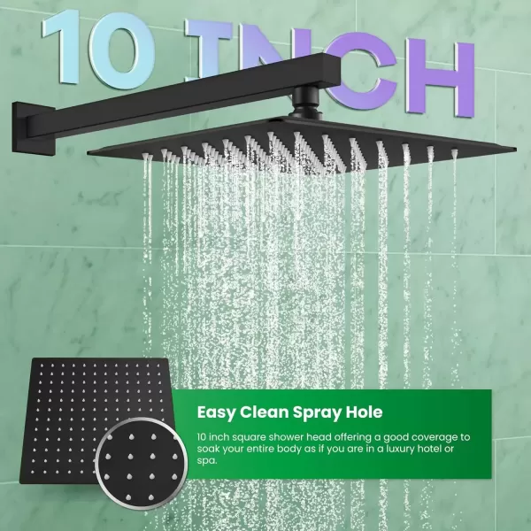 imagegotonovo Rainfall Bathroom Shower System Rain Shower Head and Handle Set Wall Mounted Shower Complete Combo Solid Brass Pressure Balancing Shower Mixer Valve 10 Inch Matte BlackMatte Black