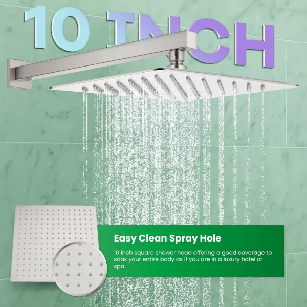 imagegotonovo Rainfall Bathroom Shower System Rain Shower Head and Handle Set Wall Mounted Shower Complete Combo Solid Brass Pressure Balancing Shower Mixer Valve 10 Inch Matte BlackBrushed Nickel