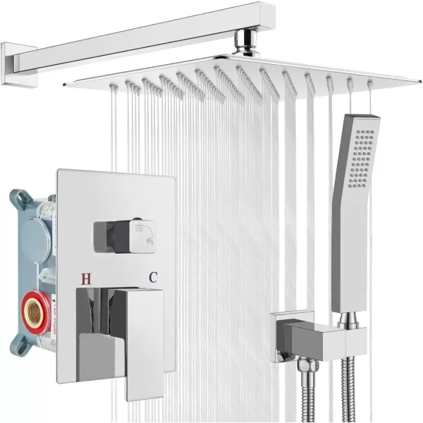 imagegotonovo Rainfall Bathroom Shower System Rain Shower Head and Handle Set Wall Mounted Shower Complete Combo Solid Brass Pressure Balancing Shower Mixer Valve 10 Inch Matte BlackPolished Chrome