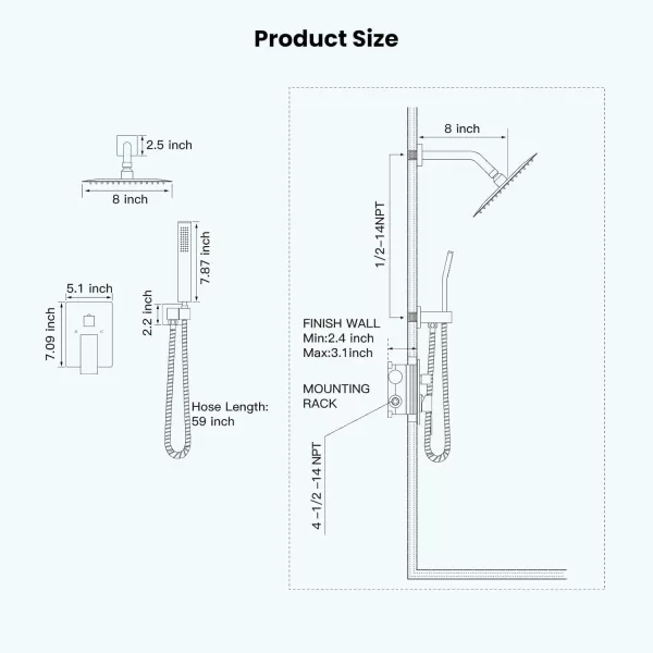 imagegotonovo Rainfall Bathroom Shower System Rain Shower Head and Handle Set Wall Mounted Shower Complete Combo Solid Brass Pressure Balancing Shower Mixer Valve 10 Inch Matte BlackMatte Black