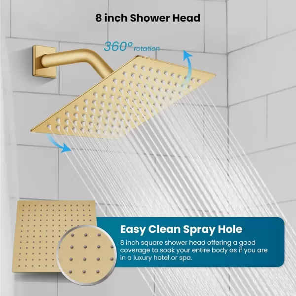 imagegotonovo Rainfall Bathroom Shower System Rain Shower Head and Handle Set Wall Mounted Shower Complete Combo Solid Brass Pressure Balancing Shower Mixer Valve 10 Inch Matte BlackBrushed Gold