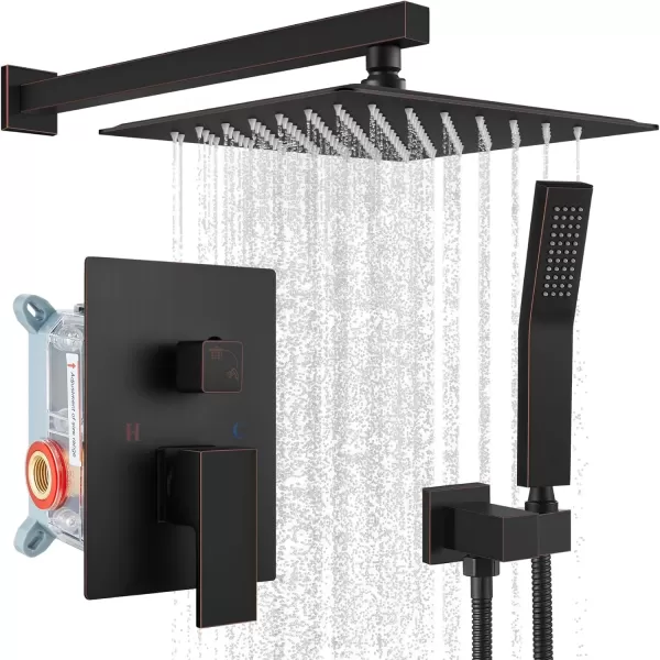 imagegotonovo Rainfall Bathroom Shower System Rain Shower Head and Handle Set Wall Mounted Shower Complete Combo Solid Brass Pressure Balancing Shower Mixer Valve 10 Inch Matte BlackOil Rubbed Bronze