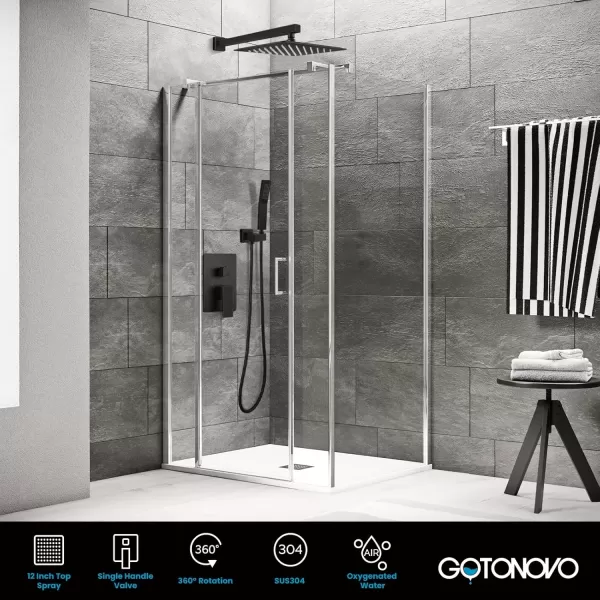 imagegotonovo Rainfall Bathroom Shower System Rain Shower Head and Handle Set Wall Mounted Shower Complete Combo Solid Brass Pressure Balancing Shower Mixer Valve 10 Inch Matte BlackOil Rubbed Bronze