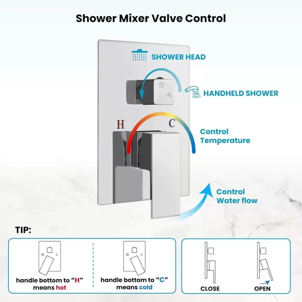 imagegotonovo Rainfall Bathroom Shower System Rain Shower Head and Handle Set Wall Mounted Shower Complete Combo Solid Brass Pressure Balancing Shower Mixer Valve 10 Inch Matte BlackPolished Chrome