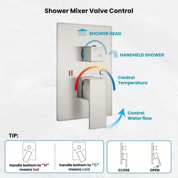 imagegotonovo Rainfall Bathroom Shower System Rain Shower Head and Handle Set Wall Mounted Shower Complete Combo Solid Brass Pressure Balancing Shower Mixer Valve 10 Inch Matte BlackBrushed Nickel