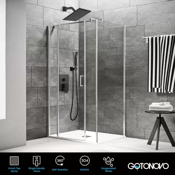 imagegotonovo Rainfall Bathroom Shower System Rain Shower Head and Handle Set Wall Mounted Shower Complete Combo Solid Brass Pressure Balancing Shower Mixer Valve 10 Inch Matte BlackMatte Black