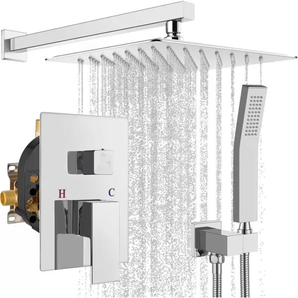 imagegotonovo Rainfall Shower System with Shower Head and Handle Set Bathroom Shower Faucet Set with Handheld Spray High Pressure Roughin Valve Included 8 Inch Round Shower Head Matte BlackPolished Chrome