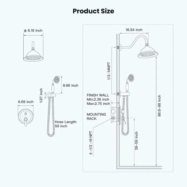 imagegotonovo Rainfall Shower System with Shower Head and Handle Set Bathroom Shower Faucet Set with Handheld Spray High Pressure Roughin Valve Included 8 Inch Round Shower Head Matte BlackBrushed Nickel