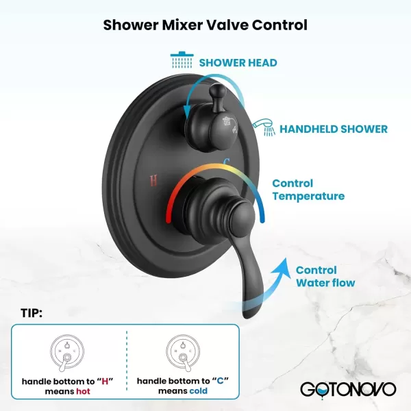 imagegotonovo Rainfall Shower System with Shower Head and Handle Set Bathroom Shower Faucet Set with Handheld Spray High Pressure Roughin Valve Included 8 Inch Round Shower Head Matte BlackMatte Black
