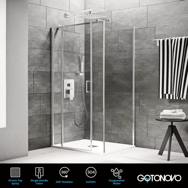 imagegotonovo Rainfall Shower System with Shower Head and Handle Set Bathroom Shower Faucet Set with Handheld Spray High Pressure Roughin Valve Included 8 Inch Round Shower Head Matte BlackPolished Chrome