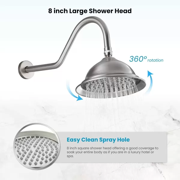 imagegotonovo Rainfall Shower System with Shower Head and Handle Set Bathroom Shower Faucet Set with Handheld Spray High Pressure Roughin Valve Included 8 Inch Round Shower Head Matte BlackBrushed Nickel