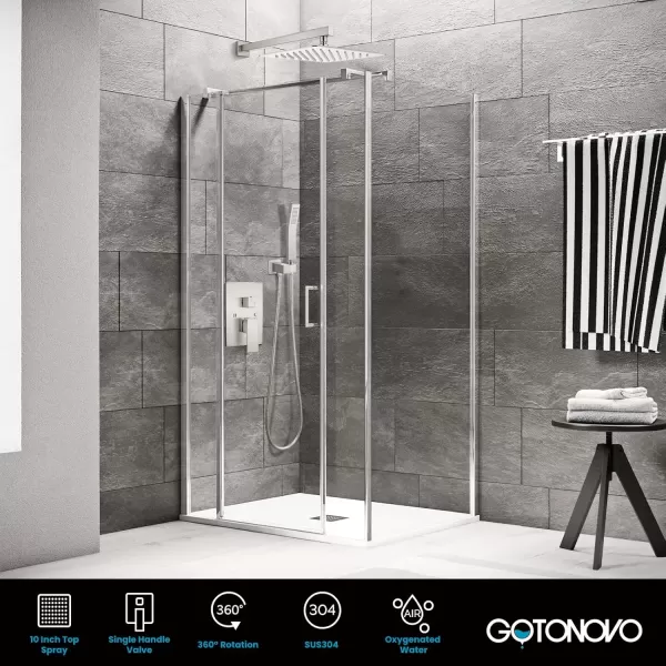 imagegotonovo Rainfall Shower System with Shower Head and Handle Set Bathroom Shower Faucet Set with Handheld Spray High Pressure Roughin Valve Included 8 Inch Round Shower Head Matte BlackBrushed Nickel