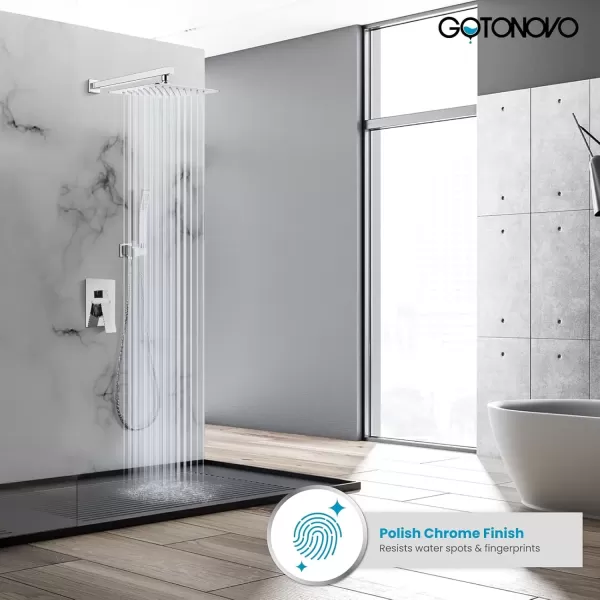 imagegotonovo Rainfall Shower System with Shower Head and Handle Set Bathroom Shower Faucet Set with Handheld Spray High Pressure Roughin Valve Included 8 Inch Round Shower Head Matte BlackPolished Chrome