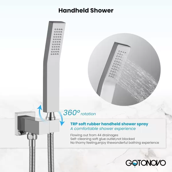 imagegotonovo Rainfall Shower System with Shower Head and Handle Set Bathroom Shower Faucet Set with Handheld Spray High Pressure Roughin Valve Included 8 Inch Round Shower Head Matte BlackPolished Chrome