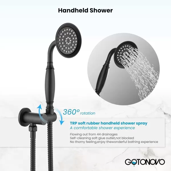 imagegotonovo Rainfall Shower System with Shower Head and Handle Set Bathroom Shower Faucet Set with Handheld Spray High Pressure Roughin Valve Included 8 Inch Round Shower Head Matte BlackMatte Black