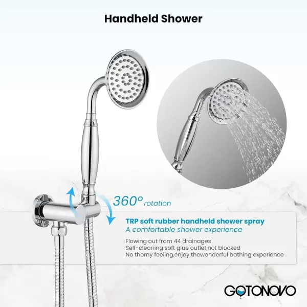 imagegotonovo Rainfall Shower System with Shower Head and Handle Set Bathroom Shower Faucet Set with Handheld Spray High Pressure Roughin Valve Included 8 Inch Round Shower Head Matte BlackPolished Chrome