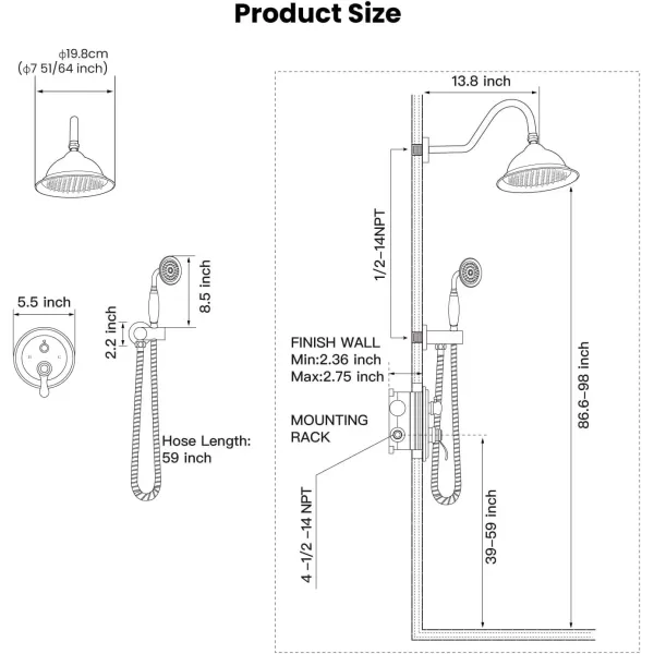 imagegotonovo Rainfall Shower System with Shower Head and Handle Set Bathroom Shower Faucet Set with Handheld Spray High Pressure Roughin Valve Included 8 Inch Round Shower Head Matte BlackMatte Black