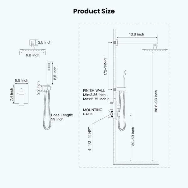 imagegotonovo Rainfall Shower System with Shower Head and Handle Set Bathroom Shower Faucet Set with Handheld Spray High Pressure Roughin Valve Included 8 Inch Round Shower Head Matte BlackPolished Chrome